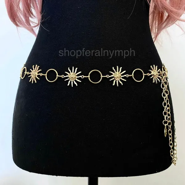 Gold Y2K Celestial Smiling Sun Open Ring Chain Belt, Fits 23-48 Inches, X7GA1333 - Image 3