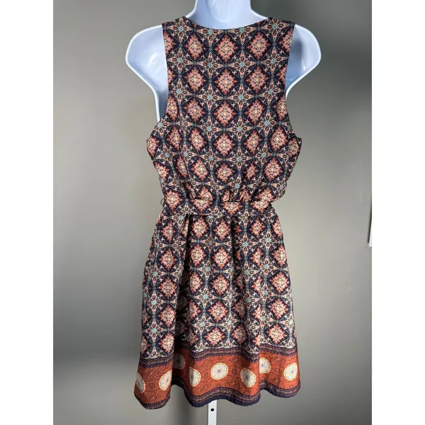 Francesca's Boho Geometric Tie Waist Mini Dress Festival‎ Cottagecore Medium - Image 5