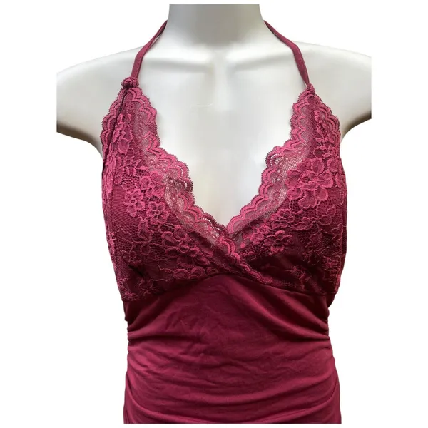 Romwe Whimsigoth Y2K Size S Top Contrast Lace Ruched Tie Back V-Neck Top Vest Red - Image 6