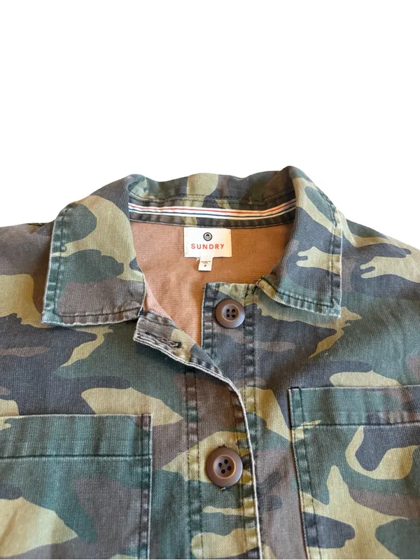 Sundry Button-Down Camo Jacket Shacket Layering 100% Cotton Streetwear Sz Large - Image 2