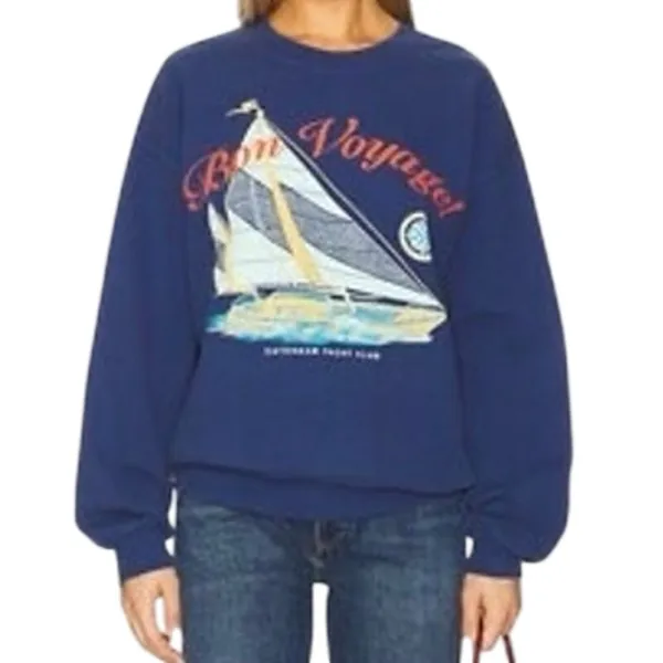 DAYDREAMER Bon Voyage BF Sweatshirt in Washed Indigo, Size Small New without Tag - Image 2