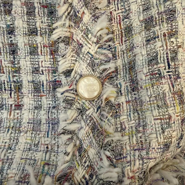 POL Tweed Dress LG White Colorful Plaid Fringe Button Detail Business Dressy‎ - Image 6