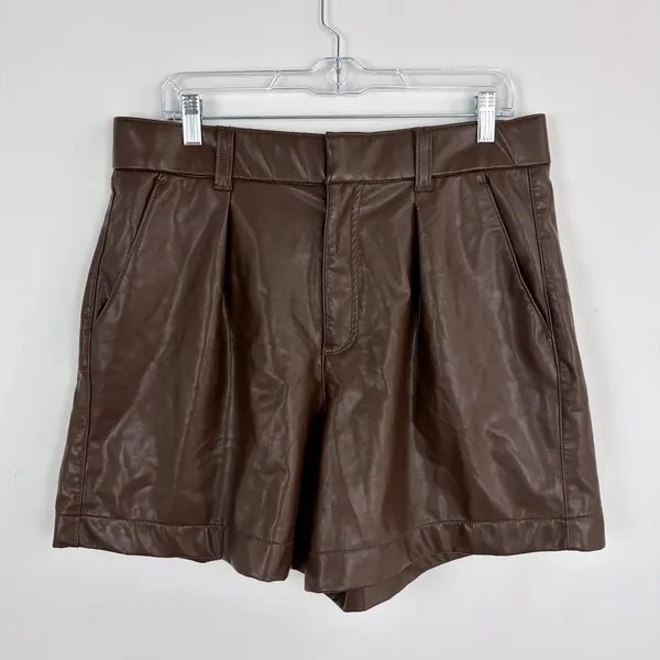 Abercrombie & Fitch Vegan Leather Pleated Short High Rise Structured Brown Large - Image 2
