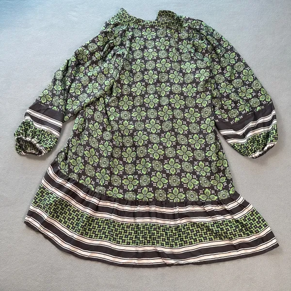 VERO MODA Tunic Dress XL Green Floral Print Button Neck Bell Sleeves Tiered NWT - Image 2