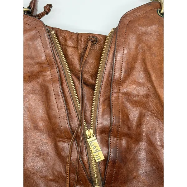 Kooba Hobo Bag Womens Large Brown Leather Multi Zip Slouchy Shoulder Bag - Image 5