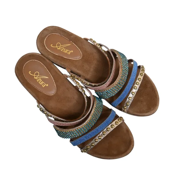 Azura Women's EU 41 Stylish Wedge Suede Leather Sandals Jeweled Studded - Image 4