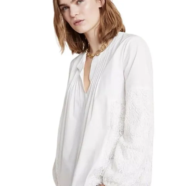 White Cotton Blouse with Floral‎ Lace Bell Sleeve Romantic Victorian Style Top - Image 7