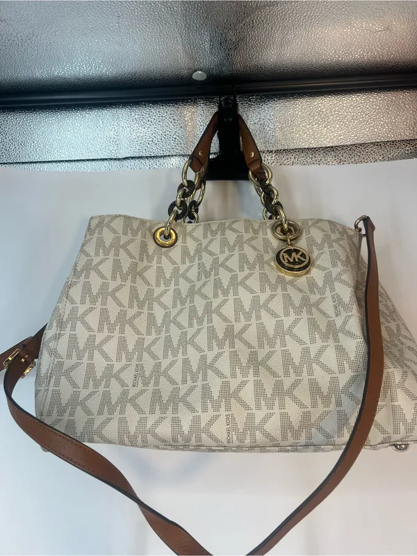 Michael Kors White Logo Tote with Brown chain & Leather Cynthia Medium bag - Image 3