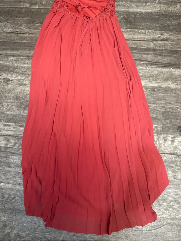 Lulus Coral Lace Halter Pleated Maxi Dress XS - Image 11