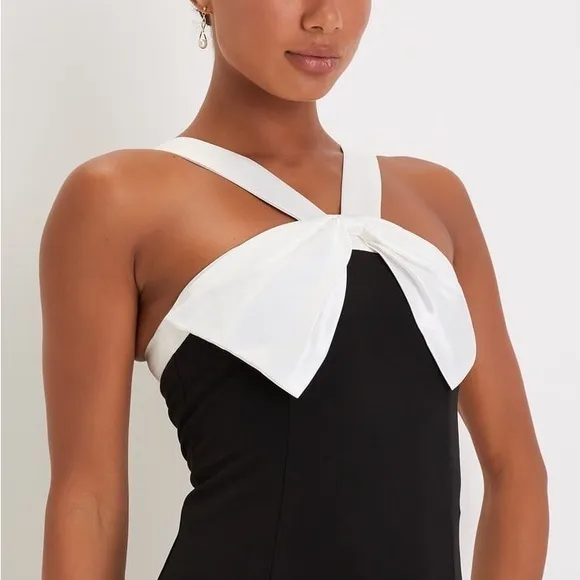 NEW Lulus Luxurious Outlook Black and White Bow Mermaid Maxi Dress - Image 10