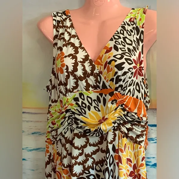 Unbranded Orange & Yellow Sleeveless Floral Maxi Dress Size LG - Image 2
