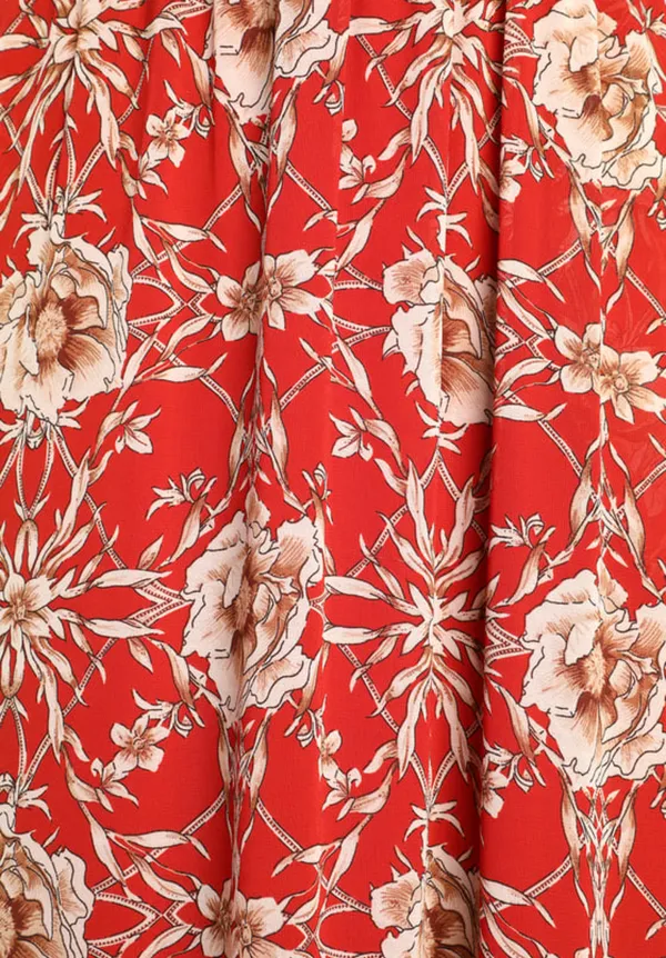 NWT Lulus Daily Daydream Rust Red Floral Print Puff Sleeve Midi Dress - Size L - Image 3