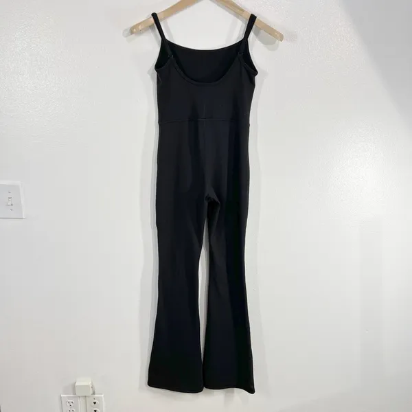 Qinsen Jumpsuit Sleeveless Flare‎ Leg Black Nylon Spandex One Piece Romper - Image 3