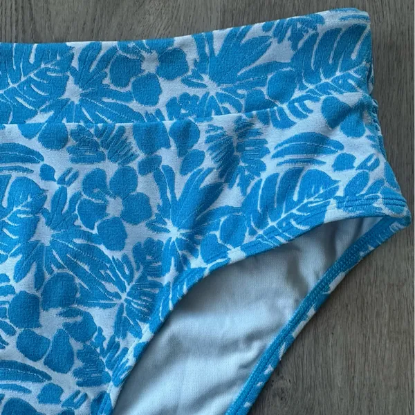 Cupshe Swim Bikini Bottoms NEW Women’s Large L Blue Tropical Textured Floral - Image 3