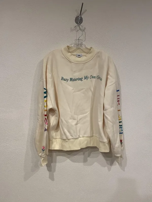 Yellow the Label Sweatshirt Womens S White Busy Watering My Own Grass Long Sleev - Image 2
