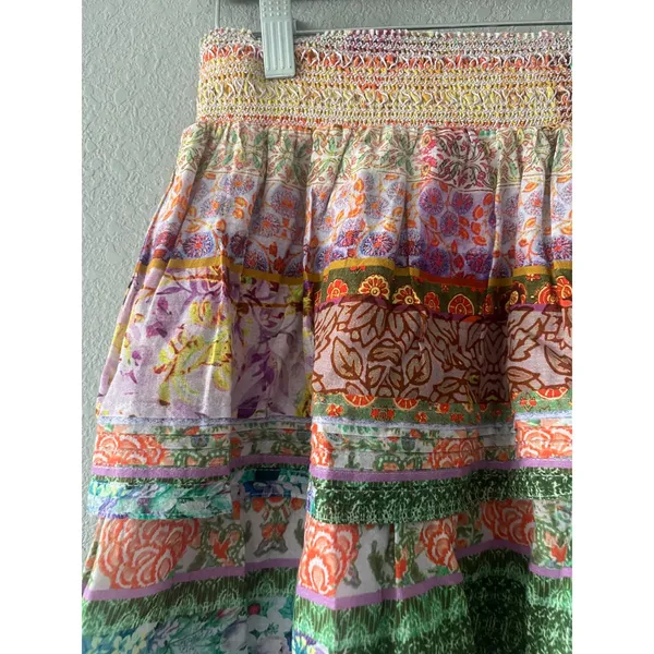 Alice and Olivia Multi Color Tiered Floral Patchwork Mini Skirt Smocked Waist - Image 9
