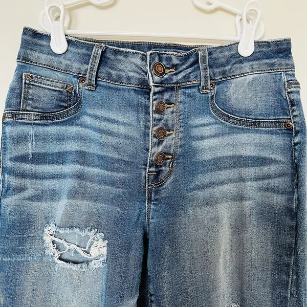 Maurices High Rise Skinny Blue Jeans Womens Small S Distressed Button-Fly - Image 3