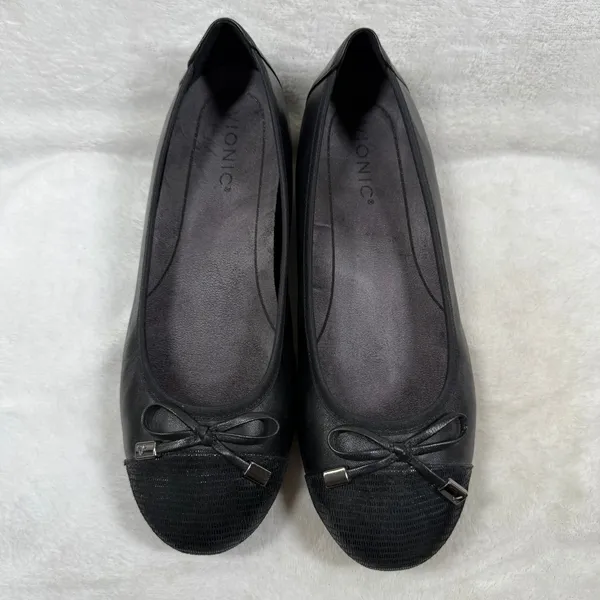 Vionic Minna Black Leather Ballet Flats Orthotic Arch Support Shoes Size 7 - Image 3