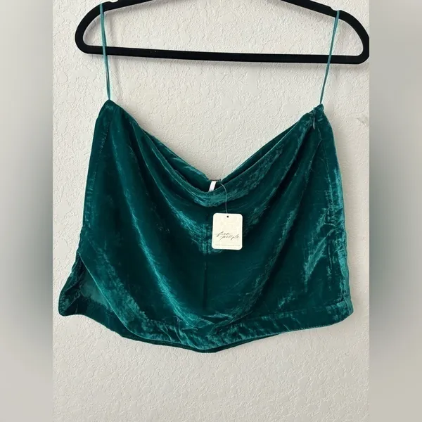 NWT Free People Deep Teal Velvet Mini Skirt SZ 10 - Image 5