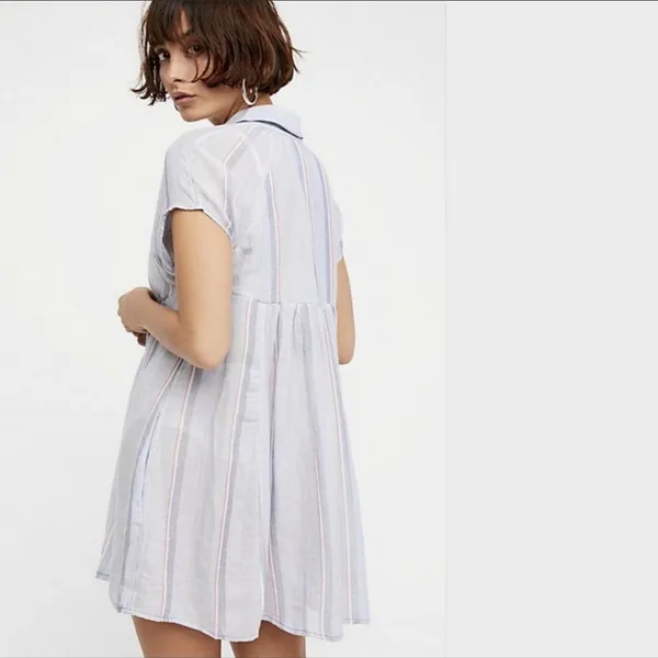 Free People New Spring Love Tunic Top Womens S Blue Striped Button Front Beachy - Image 2