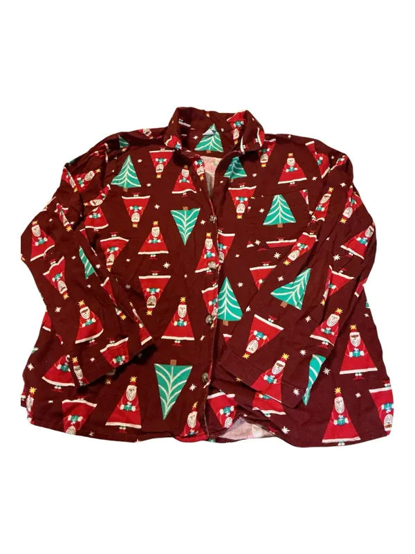 Old Navy Christmas Pajama Set – Burgundy Santa & Tree Print - Image 2