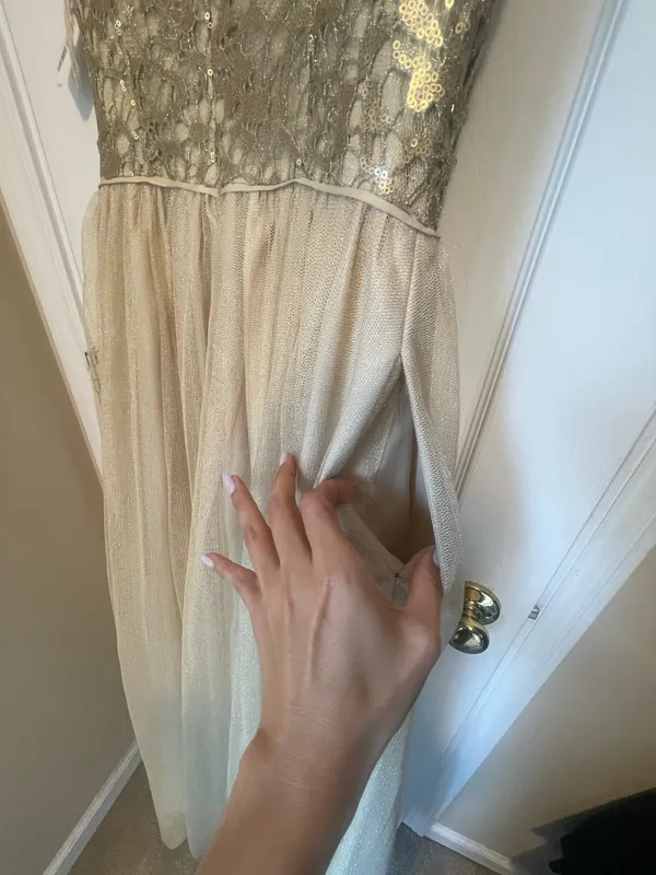 Aidan Mattox Gold Lace Tulle Sleeveless Long formal homecoming Dress 6 NWT - Image 4
