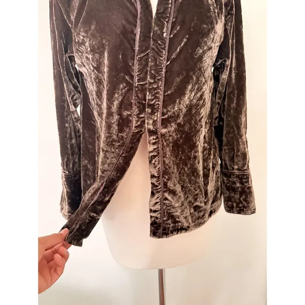 Free People Marianne Velvet Shirt Midnight Brown Dark Academia Gothic Blouse XS - Image 10