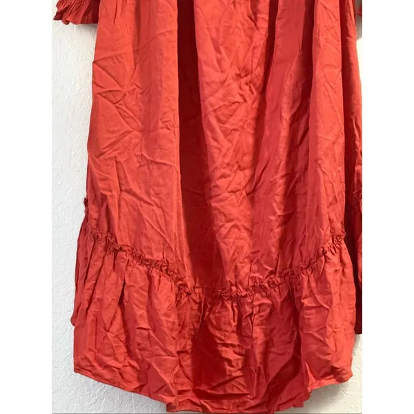 New Autumn Smocked Square Neck Flared Dress | Boho Bell Sleeve Ruffle Hem Midi L - Image 6