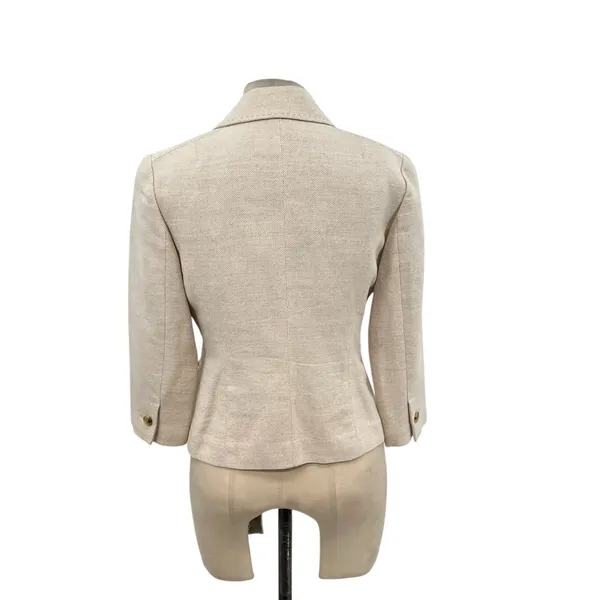 Burberry‎ London Suit Blazer Linen Blend Tan Cream Beige Size 38 US 4 - Image 9