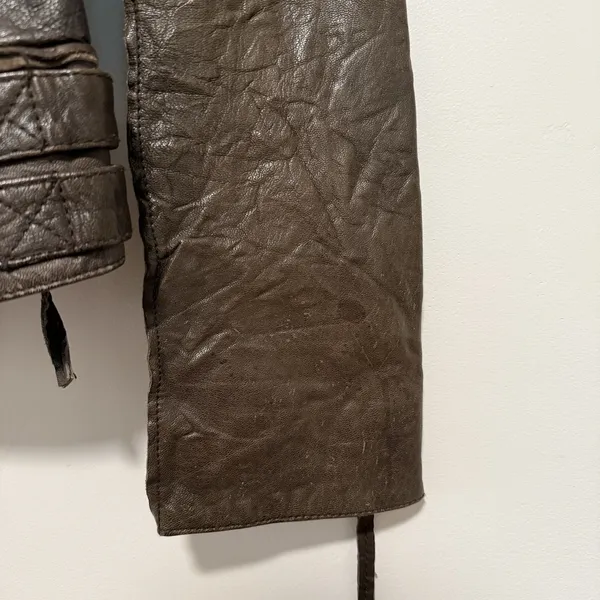 AllSaints Brown Leather‎ Lana Moto Biker Jacket Size 12 - Image 3