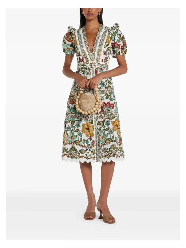 FARM Rio Botanicals Belted Midi Dress in Small Womens Cotton Poplin Floral - Image 14