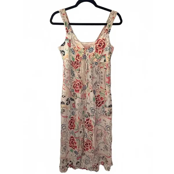 Johnny Was White Floral Scroll Paisley Print Cotton Pleated Button-Up Maxi Dress - Image 2