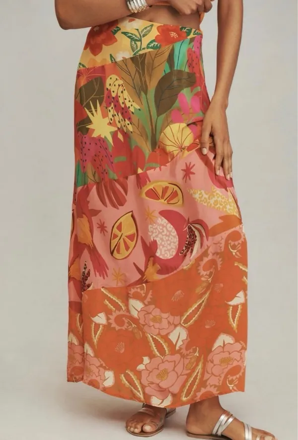 Farm Rio Satin Slip A-Line Floral Maxi Skirt, Size S - Image 4