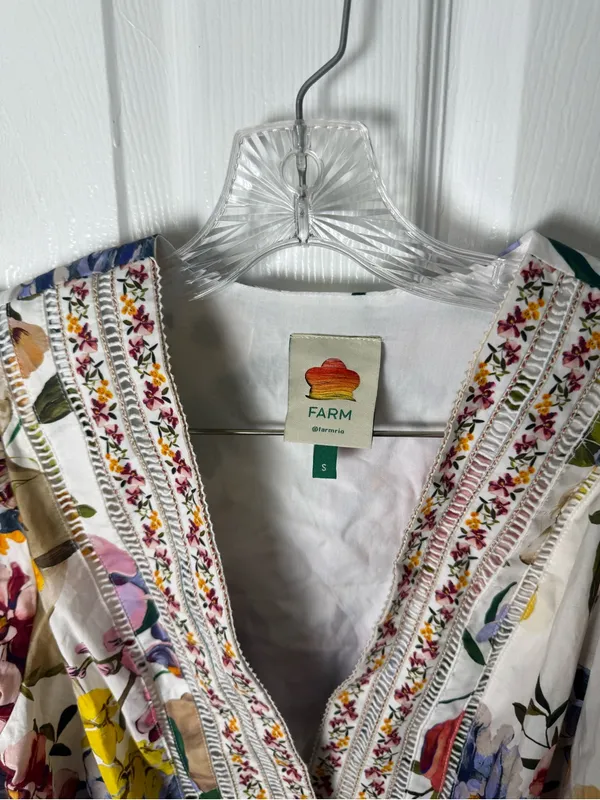 Farm Rio Greek Garden Long Sleeve Plunge Neck Cotton Romper S - Image 9