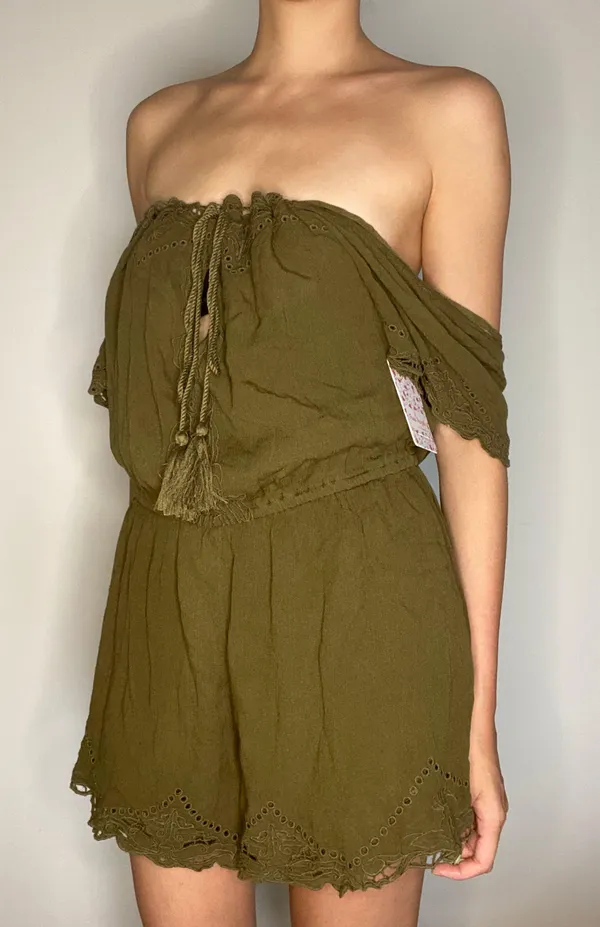 Free People olive green eyelet romper - Image 3