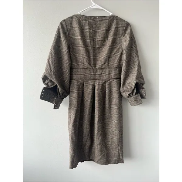 Badgley Mischka Women Size 4 Brown Houndstooth 100% Wool Shift Dress - Image 7