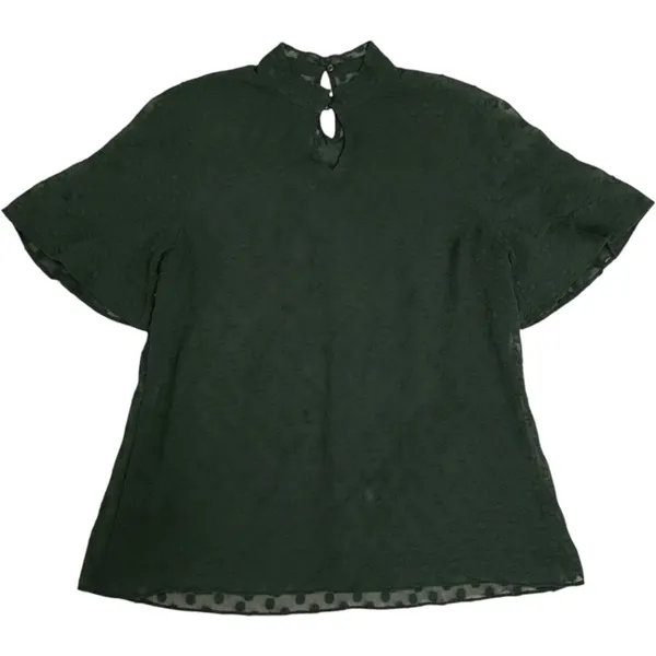 Anthropologie Feather Bone Green Swiss Dot Blouse Size 0 Sheer Flutter Sleeve - Image 4