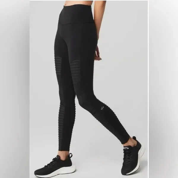 Alo Yoga Women's Black High Waisted Moto Legging Pants Medium Athleisure Yoga - Image 7
