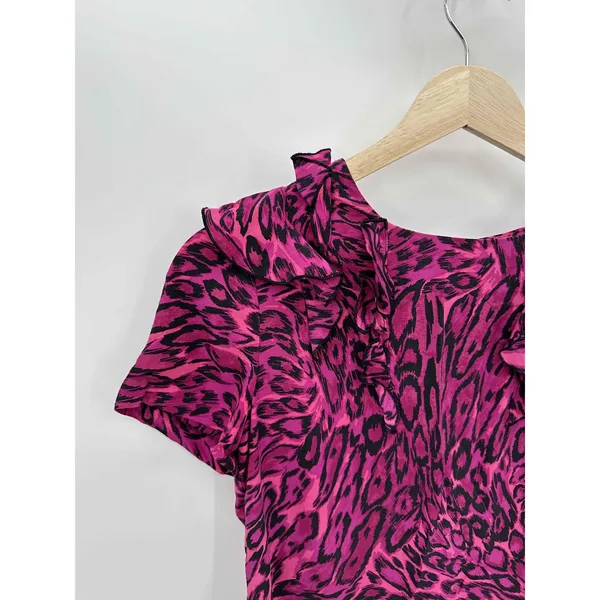Juicy Couture Pink‎ Animal Print Short Sleeve Silk Blouse Women Size 2 - Image 2