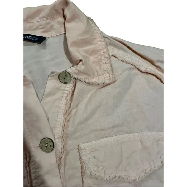 Zara Cropped Linen‎ Blend Jacket Peach Pink Frayed Raw Hem Utility sz M - Image 6