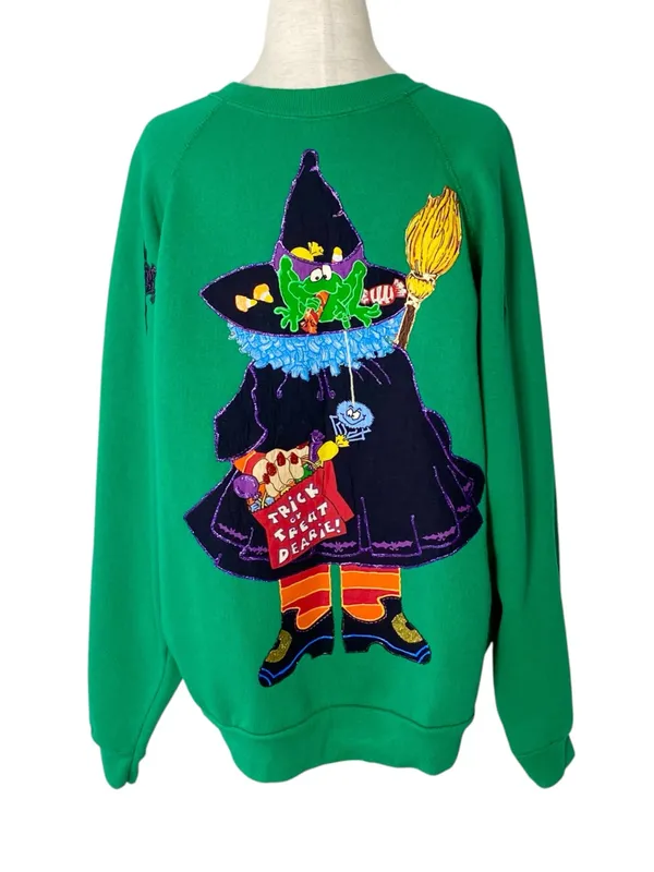 VINTAGE TULTEX Puff Paint Witch Sweater - Image 4