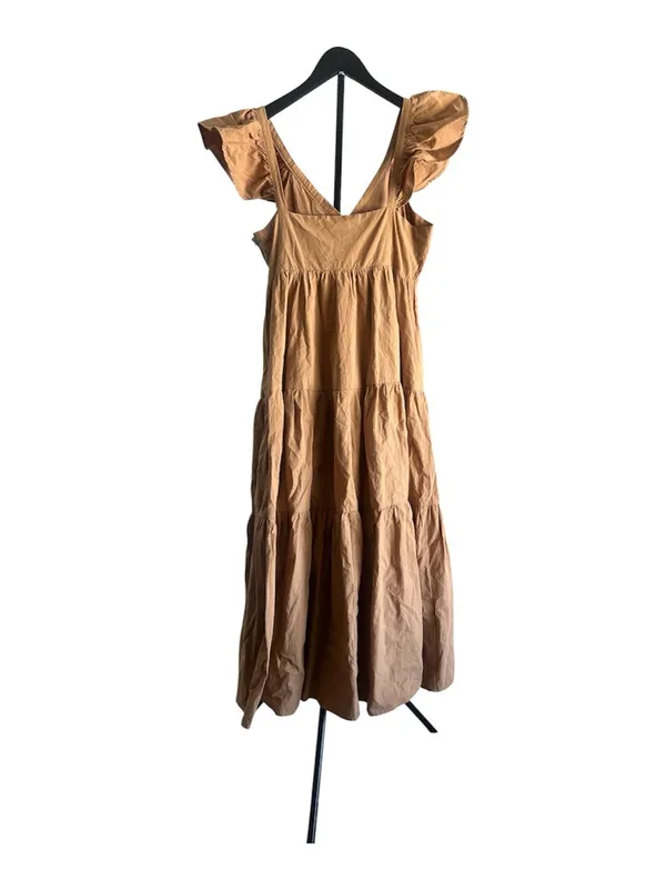 TCEC Ruffle V-Neck Tiered Maxi Dress in Camel - Image 5