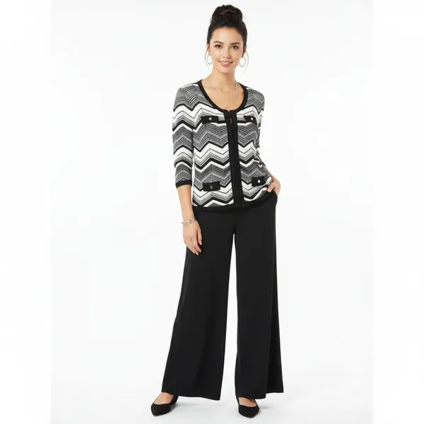 White House Chevron Print Hook Close Cropped Long Sleeve Knit Cardigan M - Image 8