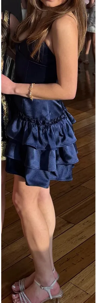 Hello Molly Lipgloss Logic Satin Mini Dress Navy - Image 2