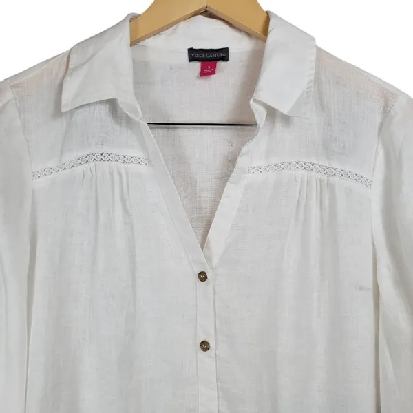 Vince Camuto White Linen Blend 3/4 Sleeve Button Down Top Womens‎ Size S - Image 5