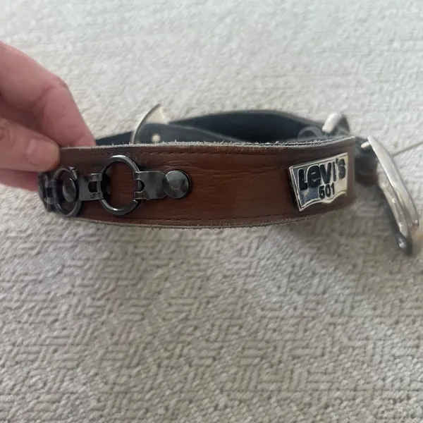 Vintage 501 Levi's Brown Leather Belt with metal Accents - Image 7