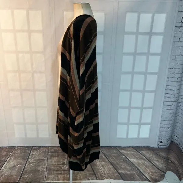 KK Intl. Brown Stripes Knit Open Front Poncho Long Cardigan Sweater Size XL - Image 6