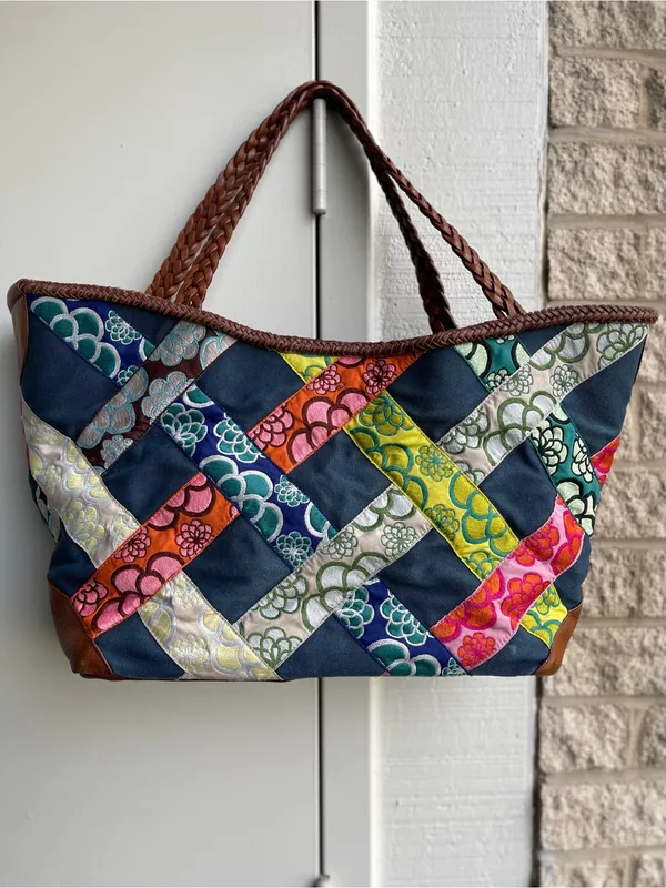 Hadley Pollet Zinnia Departure Tote Navy Brown Leather Braiding - Image 5