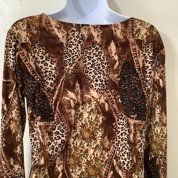 Vintage Y2K 2000s Animal Print Patchwork Artsy Festival‎ Fairy Boho Blouse M - Image 5