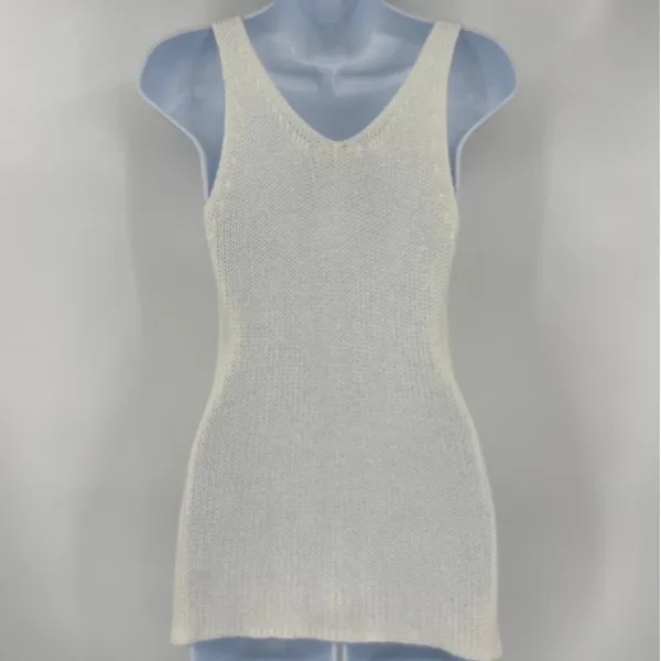 Newbury Kustom Open Knit Sleeveless Sweater Sz M Coastal Boho Summer Deep V - Image 6